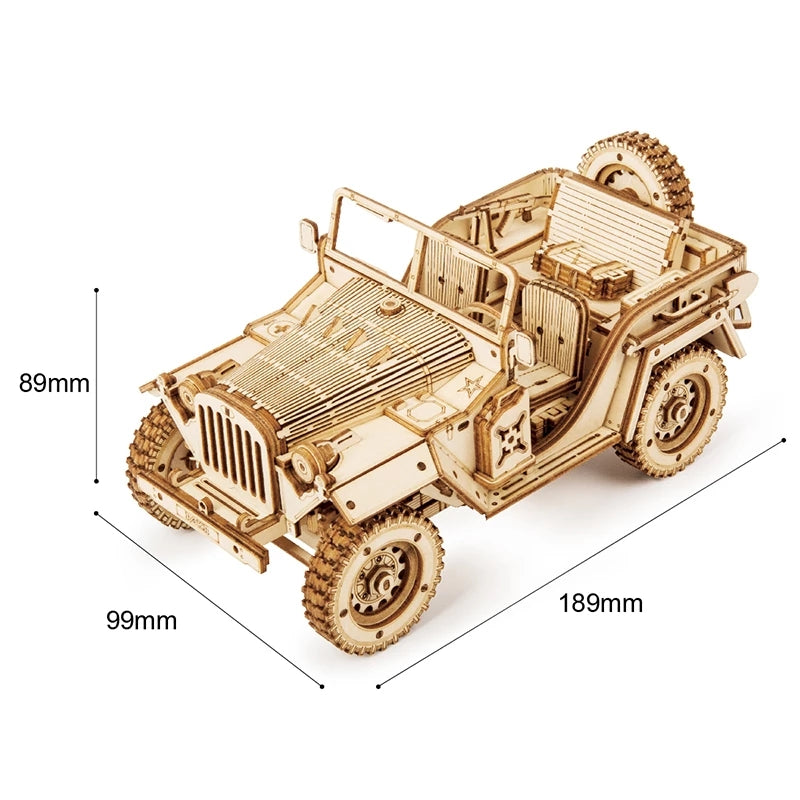 Jeep Militar de Madera 3D 1:18 – Rompecabezas Mecánico DIY para Armar