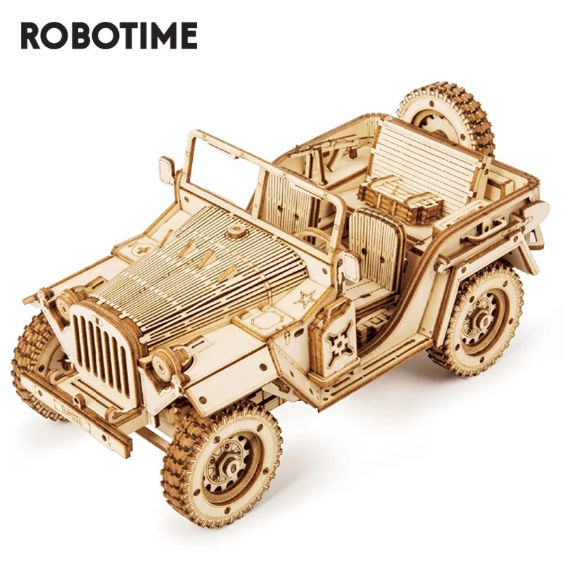 Jeep Militar de Madera 3D 1:18 – Rompecabezas Mecánico DIY para Armar