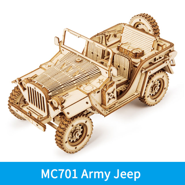 Jeep Militar de Madera 3D 1:18 – Rompecabezas Mecánico DIY para Armar