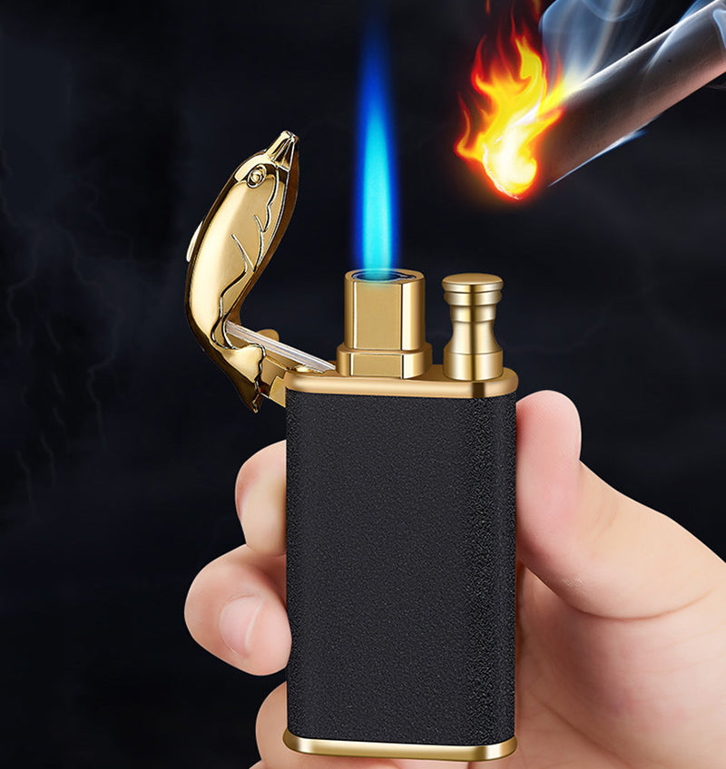Encendedor Dragón/Delfín Doble Llama Jet Azul Recargable a Gas Butano