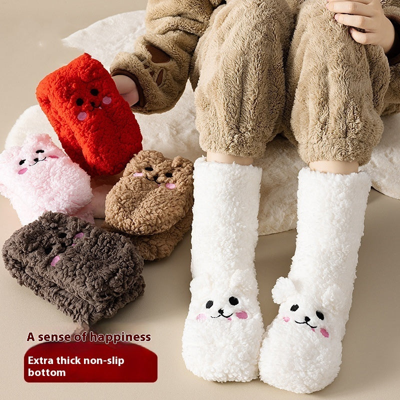 Calcetines Invernal Peluche Antideslizantes – Coral Velvet Súper Calientitos con Caritas, Talla Única Dama