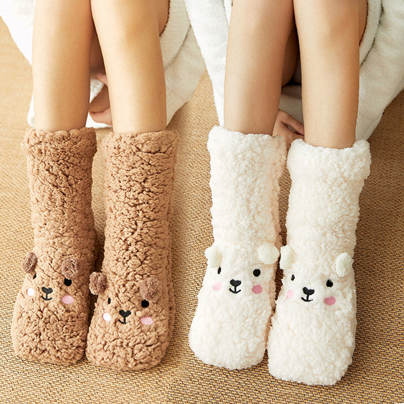 Calcetines Invernal Peluche Antideslizantes – Coral Velvet Súper Calientitos con Caritas, Talla Única Dama
