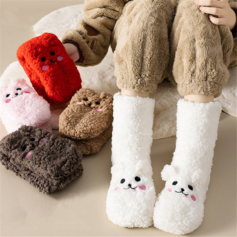 Calcetines Invernal Peluche Antideslizantes – Coral Velvet Súper Calientitos con Caritas, Talla Única Dama
